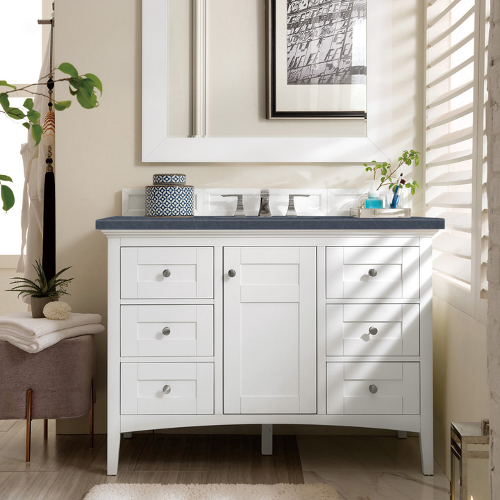 Palisades 48" Single Vanity, Bright White w/ 3 CM Charcoal Soapstone Silestone Top