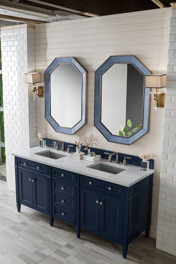 Brittany 72" Double Vanity, Victory Blue w/ 3 CM Eternal Jasmine Pearl Silestone Top w/FreePower Wireless Charger