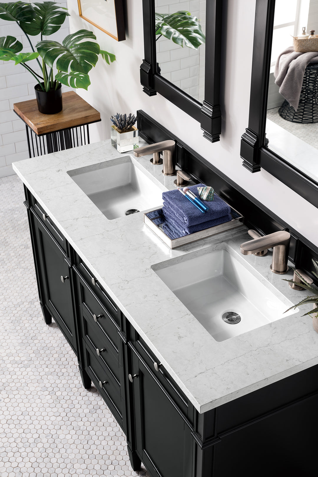 Brittany 60" Double Vanity, Black Onyx w/ 3 CM Eternal Jasmine Pearl Silestone Top w/FreePower Wireless Charger