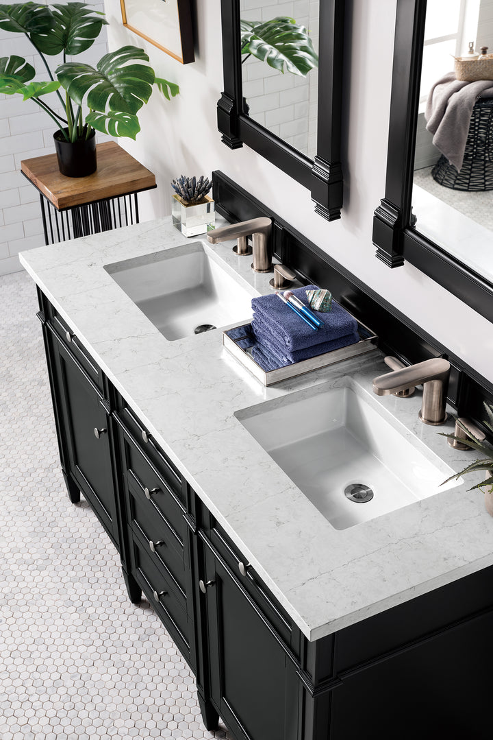 Brittany 60" Double Vanity, Black Onyx w/ 3 CM Eternal Jasmine Pearl Silestone Top w/FreePower Wireless Charger