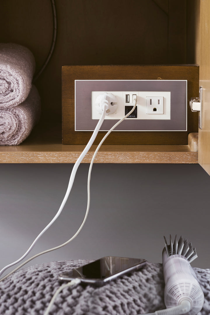 Columbia 59" Double Wall Mount Vanity, Latte Oak, Radiant Gold w/ Glossy White Composite Stone Top