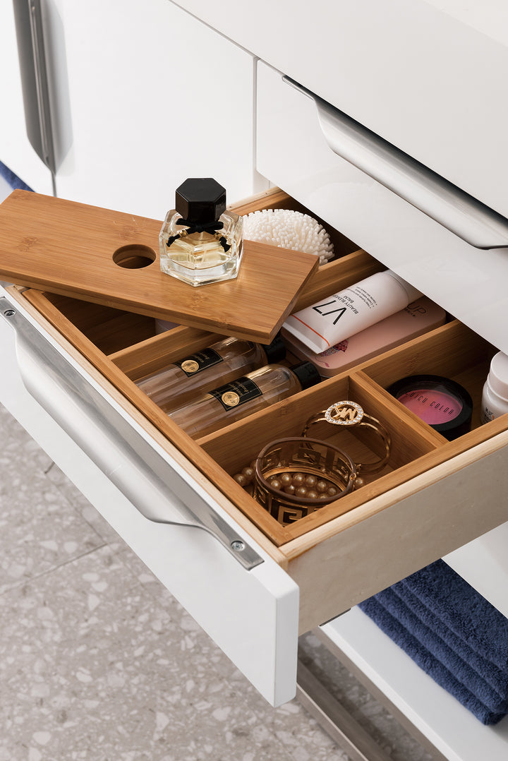 Columbia 48" Single Vanity, Glossy White, Brushed Nickel w/ Glossy White Composite Stone Top