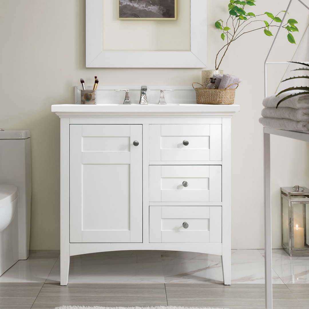 Palisades 36" Single Vanity, Bright White w/ 3 CM White Zeus Silestone Top