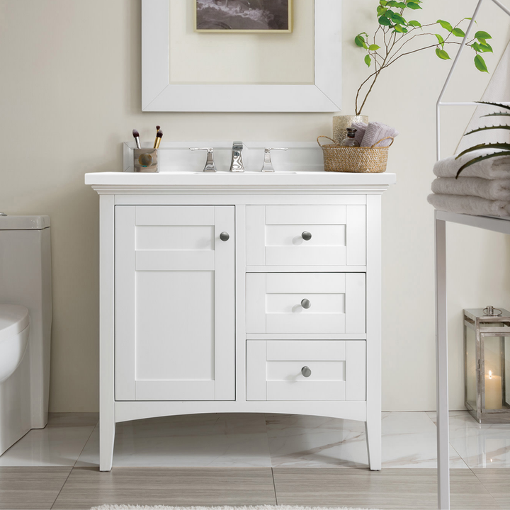 Palisades 36" Single Vanity, Bright White w/ 3 CM White Zeus Silestone Top