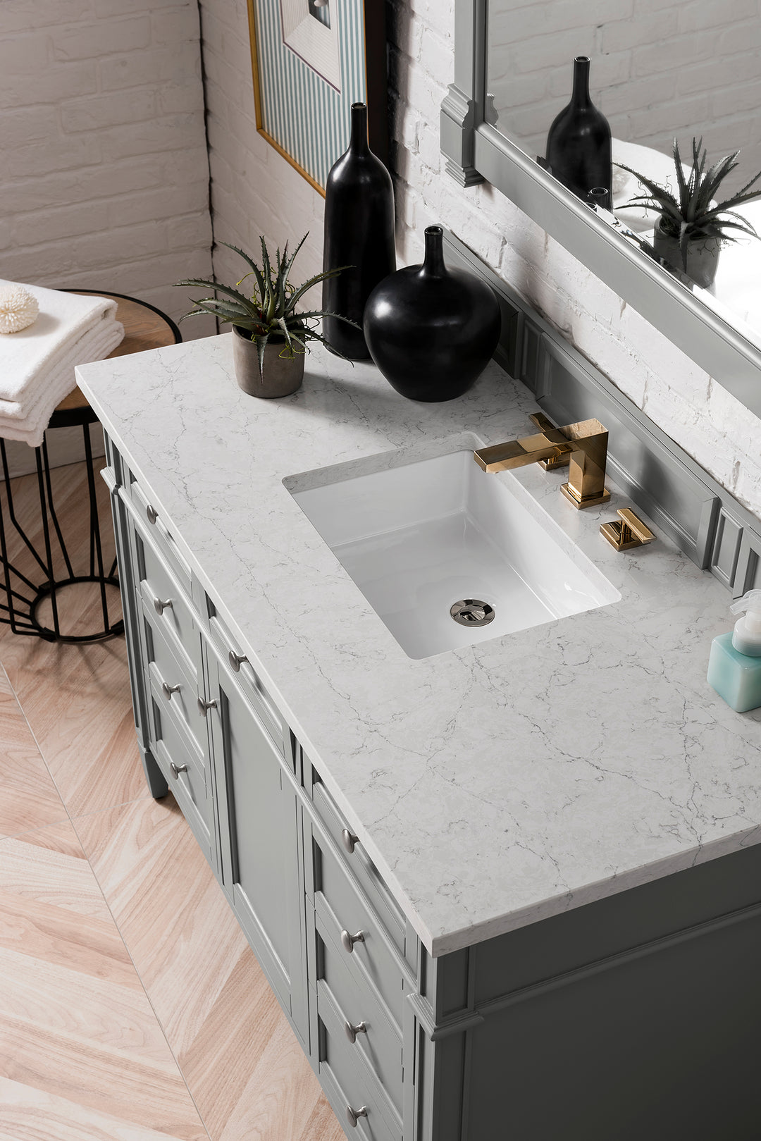 Brittany 48" Single Vanity, Urban Gray w/ 3 CM Eternal Jasmine Pearl Silestone Top
