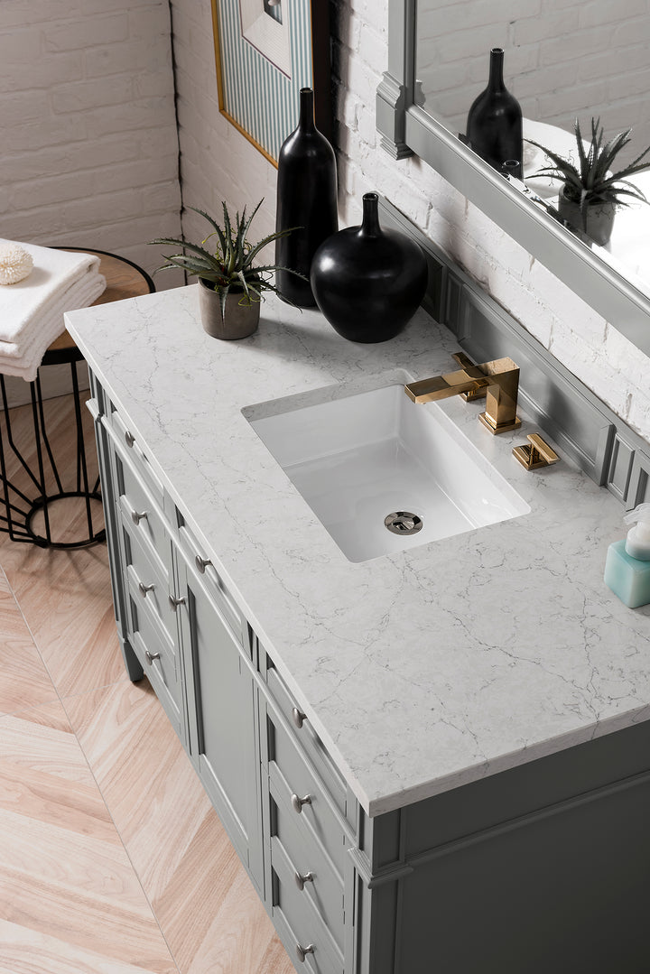 Brittany 48" Single Vanity, Urban Gray w/ 3 CM Eternal Jasmine Pearl Silestone Top