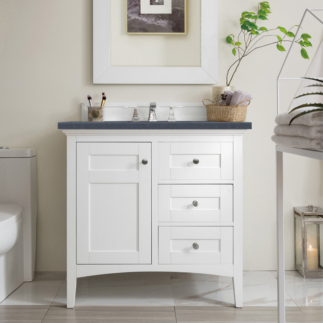 Palisades 36" Single Vanity, Bright White w/ 3 CM Charcoal Soapstone Silestone Top