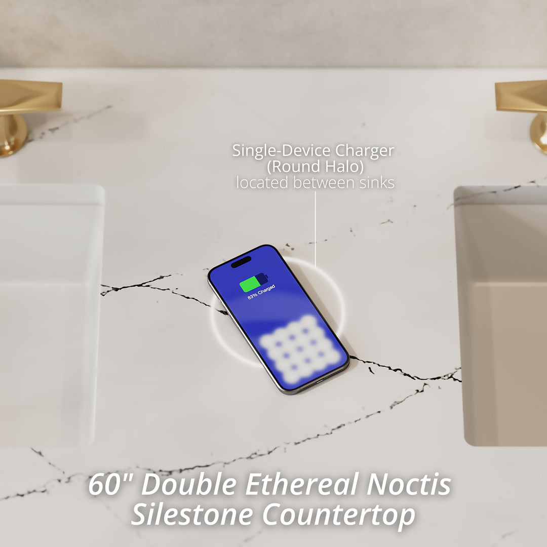 Lorelai 60" Double Vanity, Black Onyx w/ 3 CM Ethereal Noctis Silestone Top w/FreePower Wireless Charger