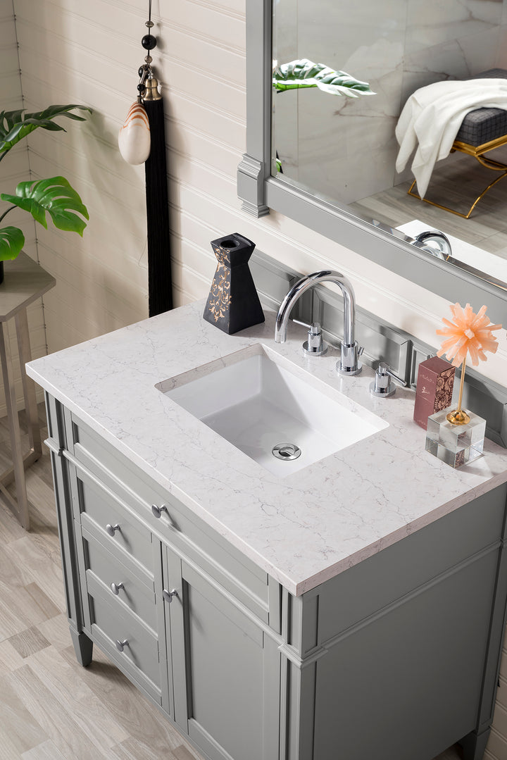 Brittany 36" Single Vanity, Urban Gray w/ 3 CM Eternal Jasmine Pearl Silestone Top