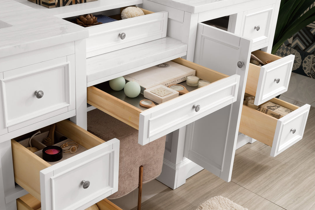 De Soto 82" Double Vanity Set, Bright White w/ 3 CM Arctic Fall Solid Surface Top