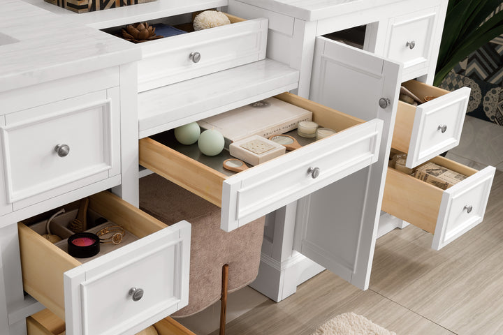 De Soto 82" Double Vanity Set, Bright White w/ 3 CM Arctic Fall Solid Surface Top