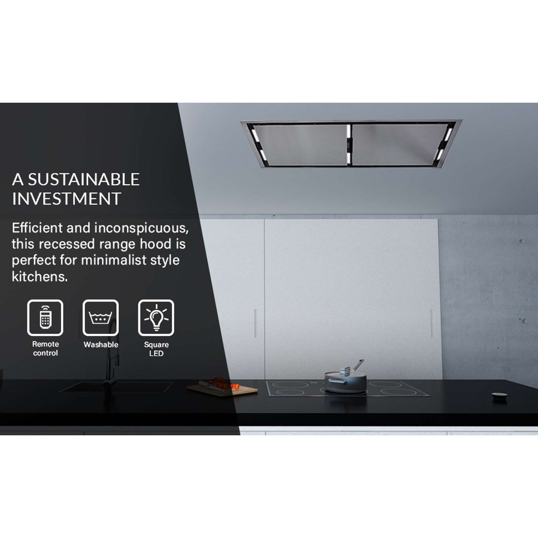 FORNO Arezzo 44-Inch Recessed Ceiling Range Hood, Dual Motors, 1200 CFM, Hybrid Filters, Remote Control