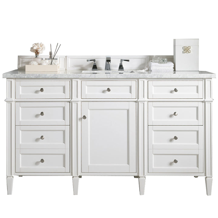Brittany 60" Single Vanity, Bright White w/ 3 CM Arctic Fall Solid Surface Top