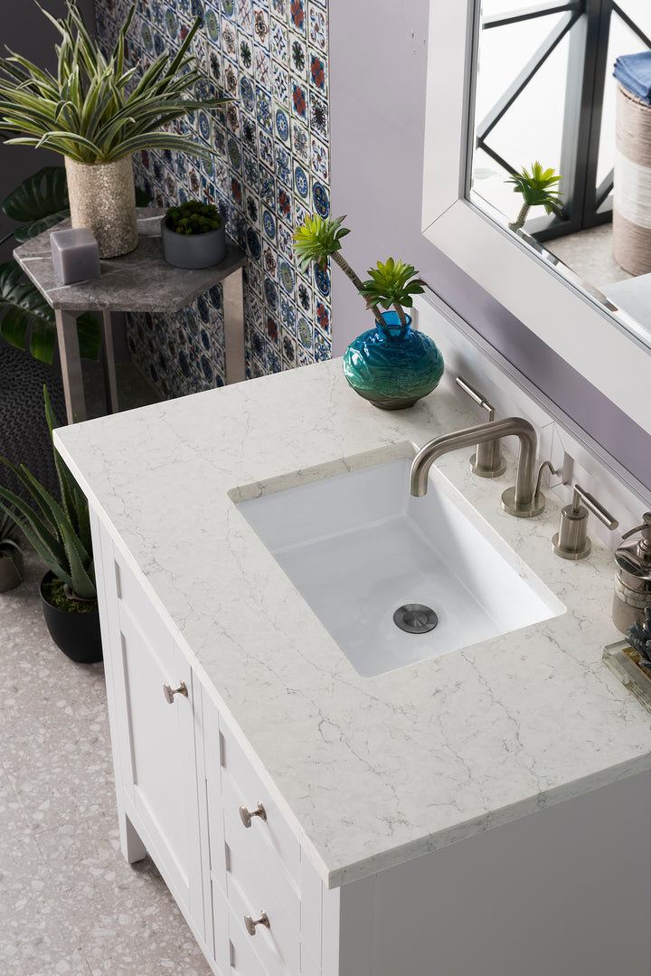 Palisades 36" Single Vanity, Bright White w/ 3 CM Eternal Jasmine Pearl Silestone Top