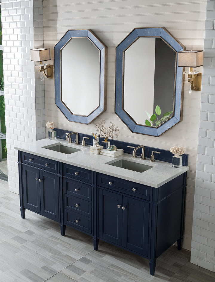 Brittany 72" Double Vanity, Victory Blue w/ 3 CM Eternal Jasmine Pearl Silestone Top w/FreePower Wireless Charger