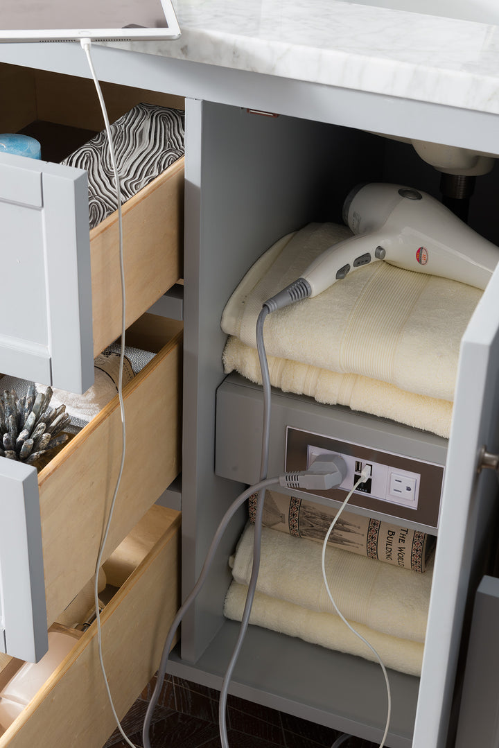 Copper Cove Encore 48" Single Vanity, Silver Gray w/ 3 CM Carrara Marble Top