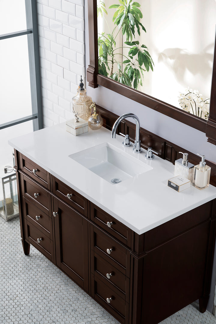 Brittany 48" Single Vanity, Burnished Mahogany w/ 3 CM White Zeus Silestone Top