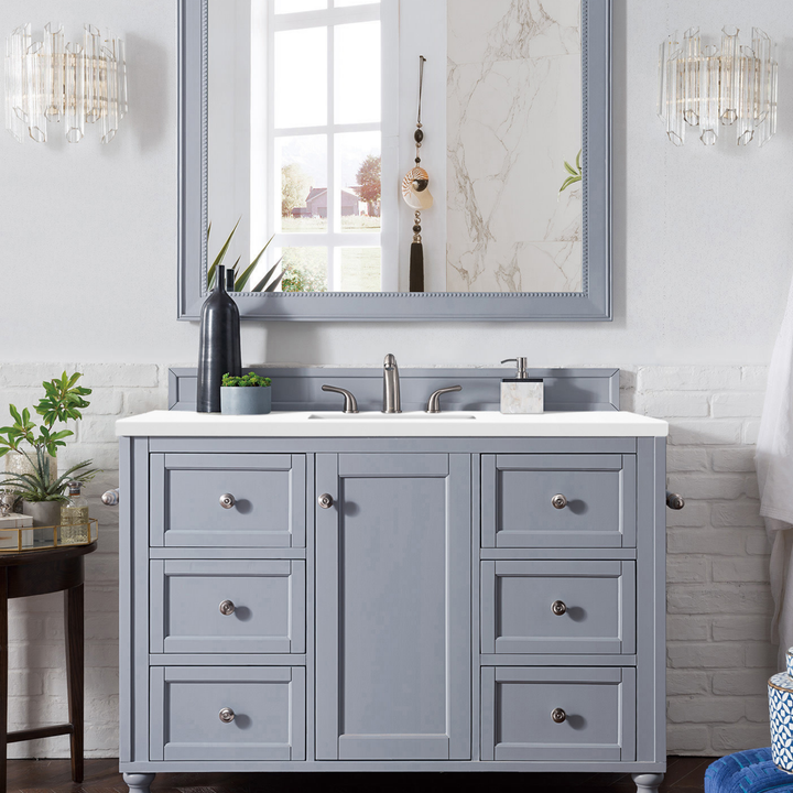 Copper Cove Encore 48" Single Vanity, Silver Gray w/ 3 CM White Zeus Silestone Top