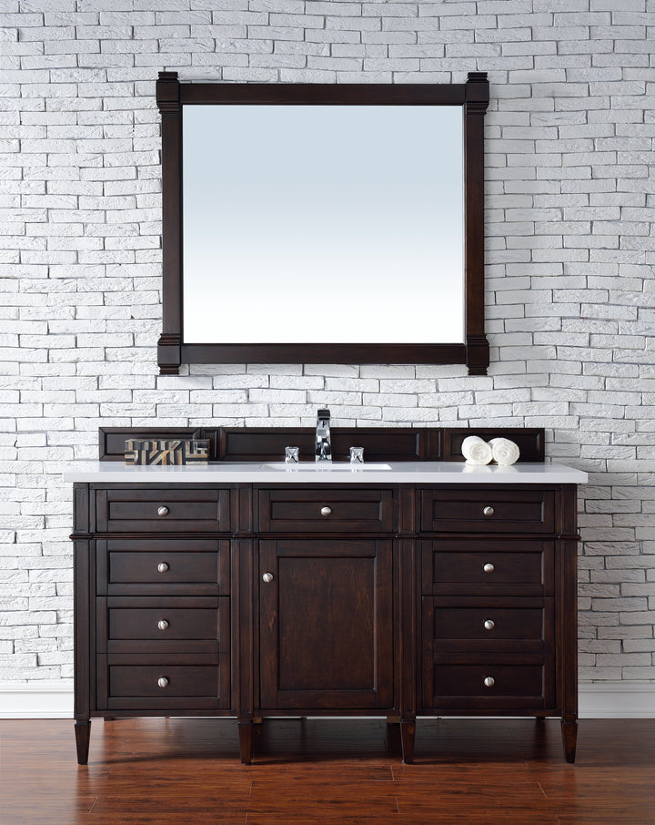 Brittany 60" Single Vanity, Burnished Mahogany w/ 3 CM White Zeus Silestone Top