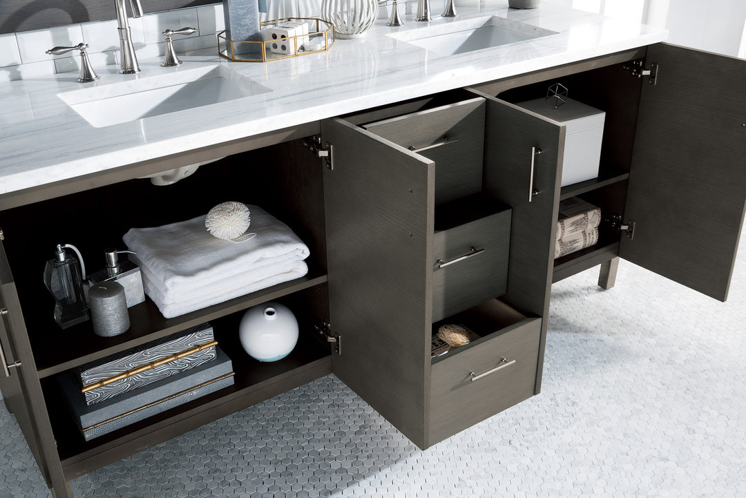 Metropolitan 72" Double Vanity, Silver Oak w/ 3 CM Arctic Fall Solid Surface Top