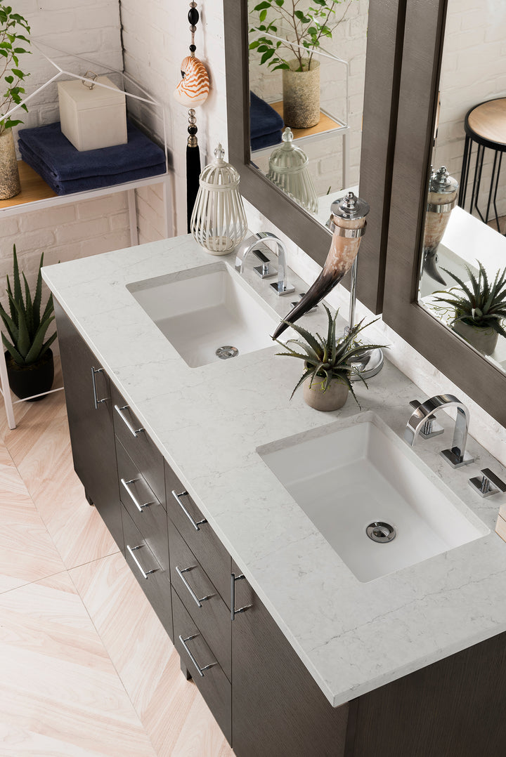 Metropolitan 60" Double Vanity, Silver Oak w/ 3 CM Eternal Jasmine Pearl Silestone Top