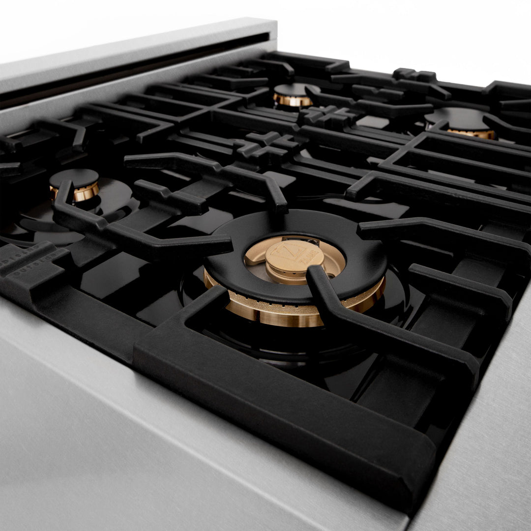 ZLINE Autograph Edition 30 in. 4.0 cu. ft. Range, Gas Stove/Electric Oven in DuraSnow® with White Matte Door, Matte Black Accents, RASZ-WM-30-MB