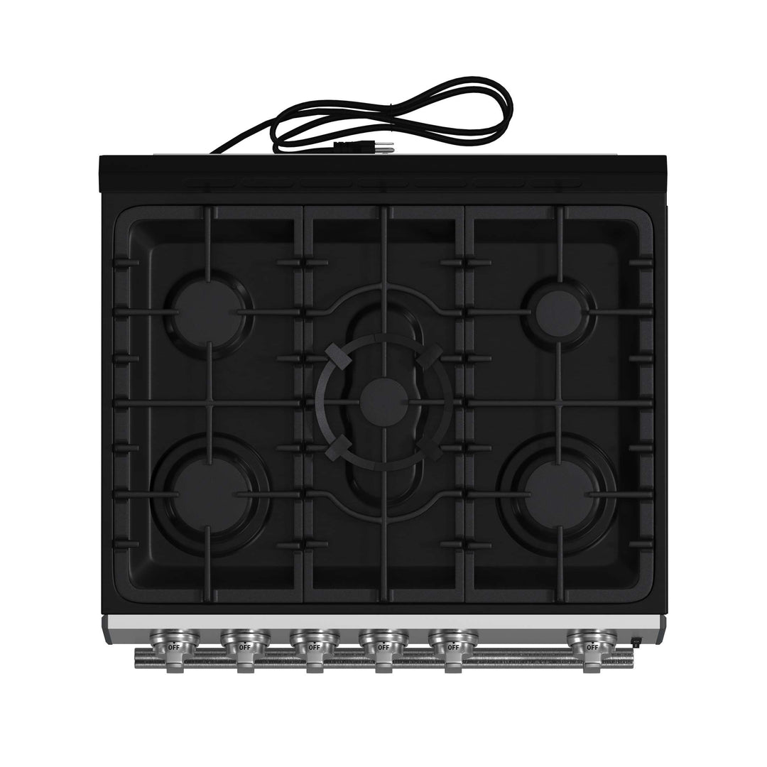 Forno Leonardo 30-Inch Stainless Steel Gas Range, 5 Sealed Burners (Totaling 39,500 BTU), 5 cu.ft. Convection Oven, Continuous Cast Iron Grates, Black Enamel Interior, Auto Re-Ignition, LP Conversion Kit Included