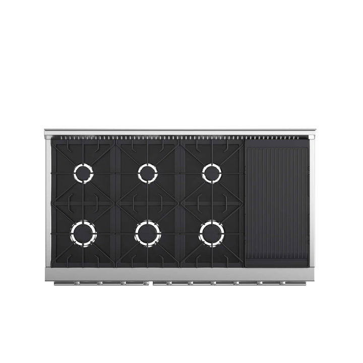 FORNO Premium 2-Piece Kitchen Bundle - Galiano 48" Gas Range Stainless Steel Range, Rizzuto 60" W. Dual Combo Convertible Refrigerator.