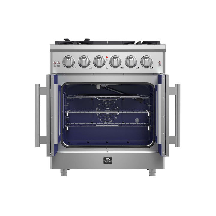 Forno Massimo 30-Inch Freestanding French Door Gas Range, 4 Burners, Convection Oven, Energy Efficient