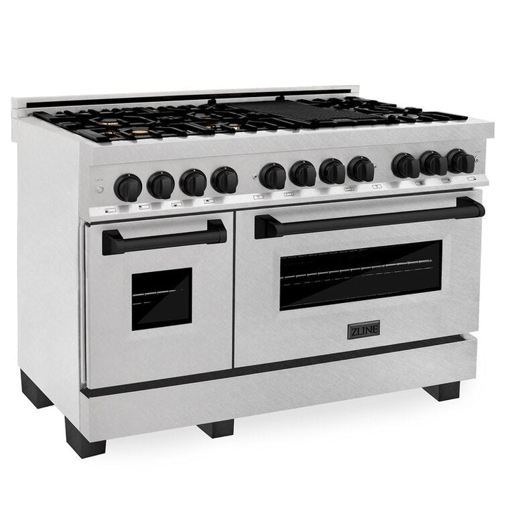 ZLINE Autograph 48 in. Gas Burner/Electric Oven in DuraSnow® Stainless Steel with Matte Black Accents, RASZ-SN-48-MB