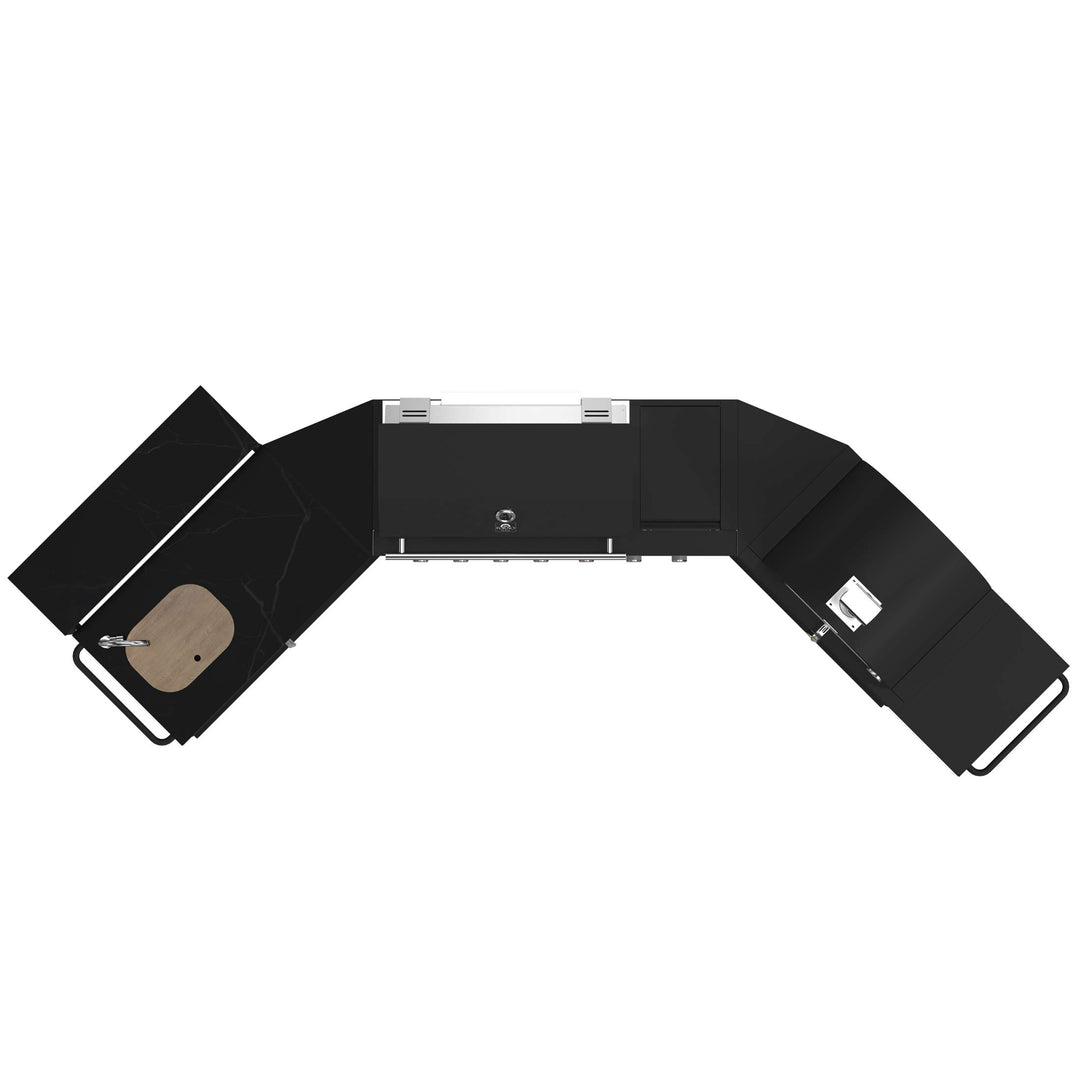 Forno All’Aperto 87,600 BTU Outdoor Kitchen, 4 Burners, Infrared Burners, Side Burner, Black Sintered Stone Countertops, Gas Pizza Oven, Sink Module, Bar & Beverage Center