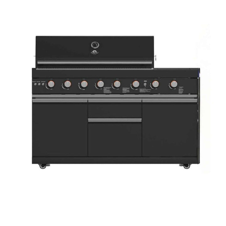Forno All’Aperto 99,600 BTU Outdoor Kitchen, 5 Burners, Infrared Burners, Side Burner, Black Sintered Stone Countertops, Gas Pizza Oven, Sink Module, Bar & Beverage Center