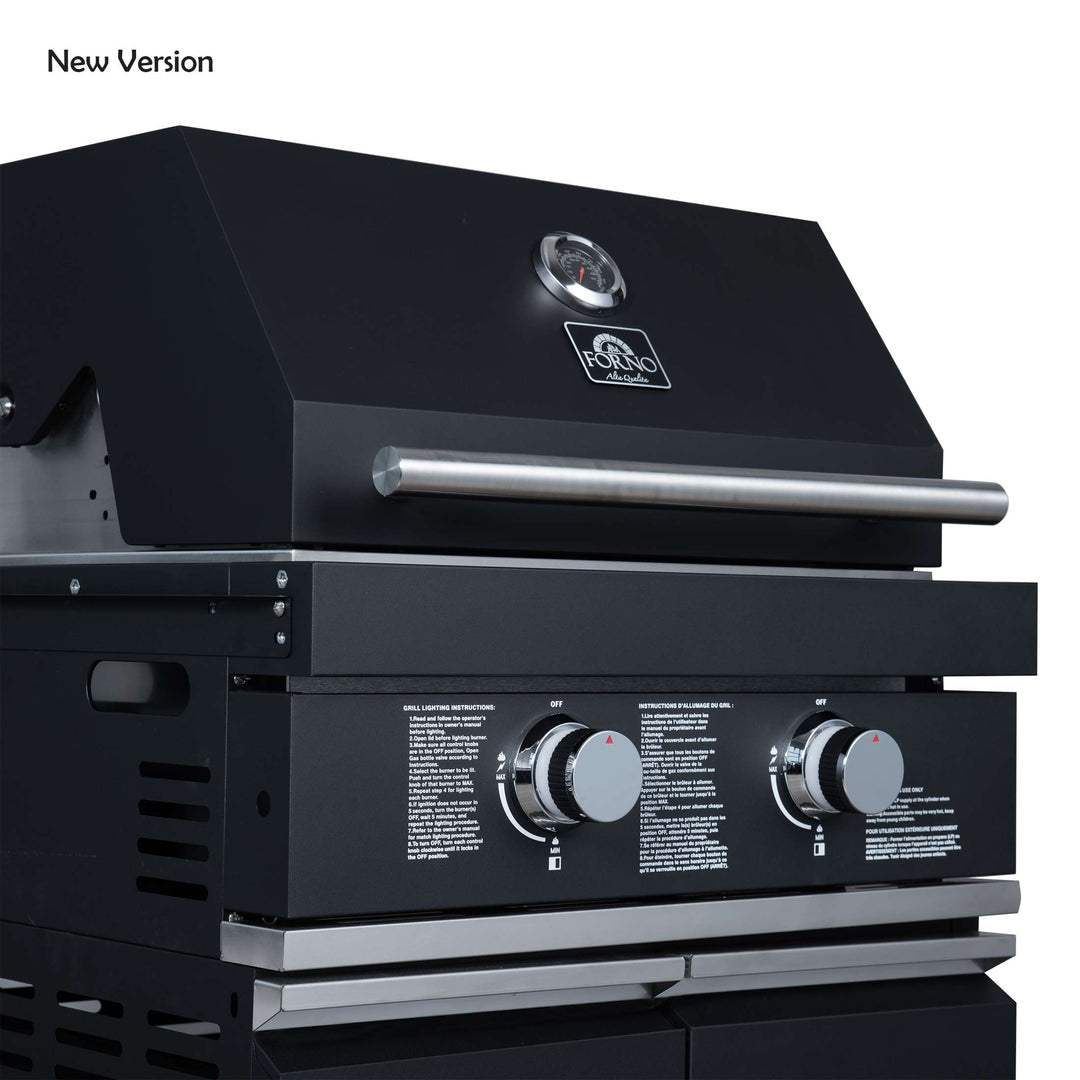 Forno All’Aperto 99,600 BTU Outdoor Kitchen, 5 Burners, Infrared Burners, Side Burner, Black Sintered Stone Countertops, Gas Pizza Oven, Sink Module, Bar & Beverage Center