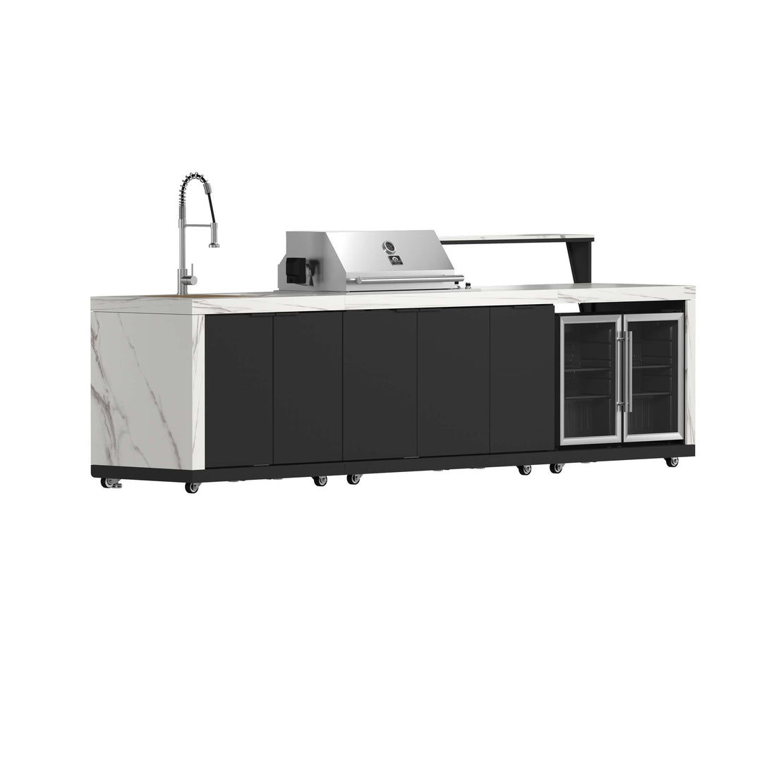 Forno Rimini Outdoor Kitchen: 30" BBQ 62,600 BTU, 4.8 cu.ft. Refrigerators, White Countertops