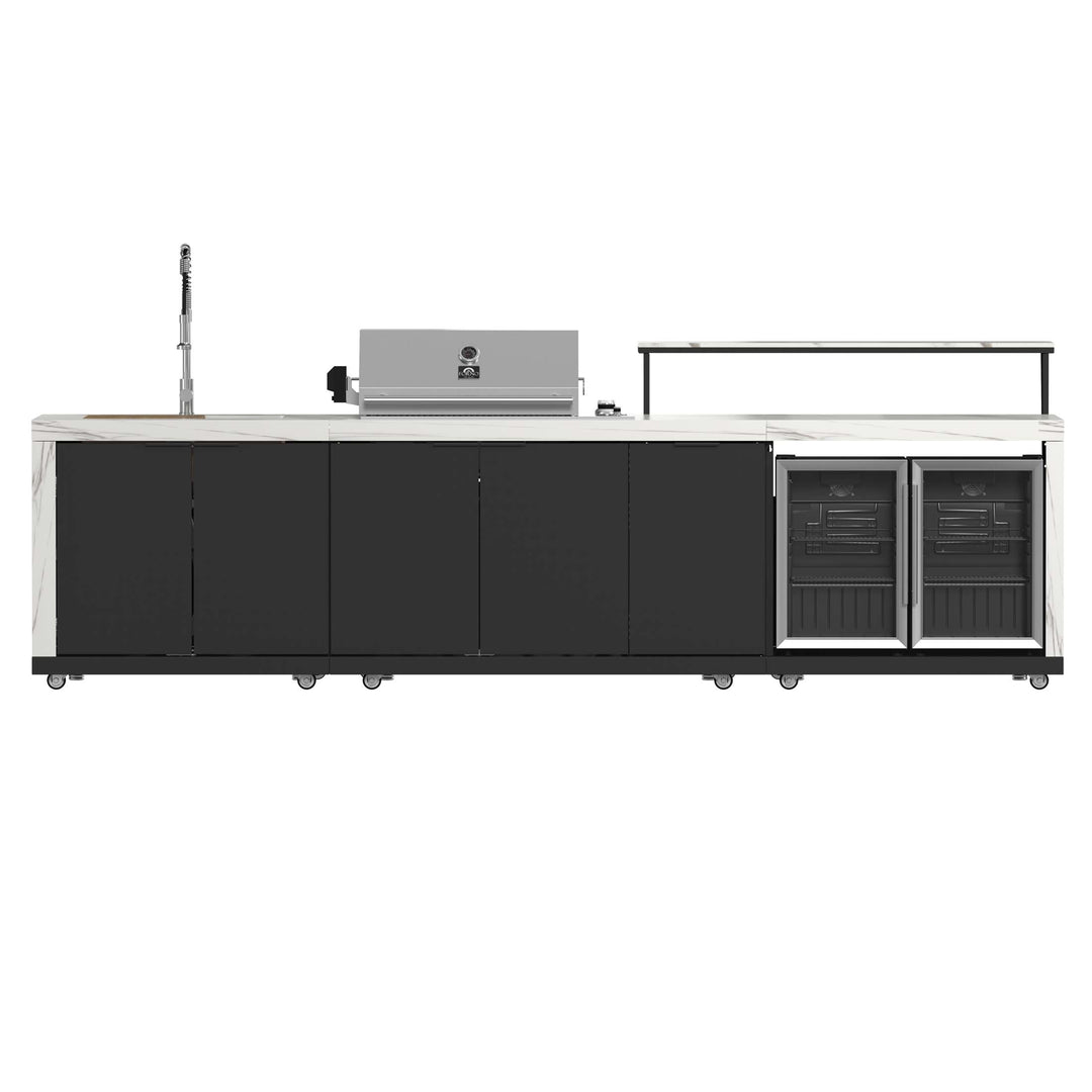 Forno Rimini Outdoor Kitchen: 30" BBQ 62,600 BTU, 4.8 cu.ft. Refrigerators, White Countertops