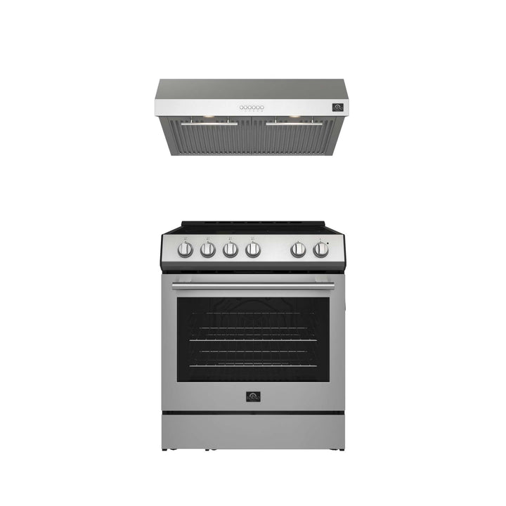 FORNO Premium 2-Piece Kitchen Bundle - Leonardo Espresso 30" Stainless Steel Range, 30" Stainless Steel Range Hood - FBDL-002-01US