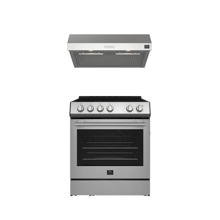 FORNO Premium 2-Piece Kitchen Bundle - Leonardo Espresso 30" Stainless Steel Range, 30" Stainless Steel Range Hood - FBDL-002-01US