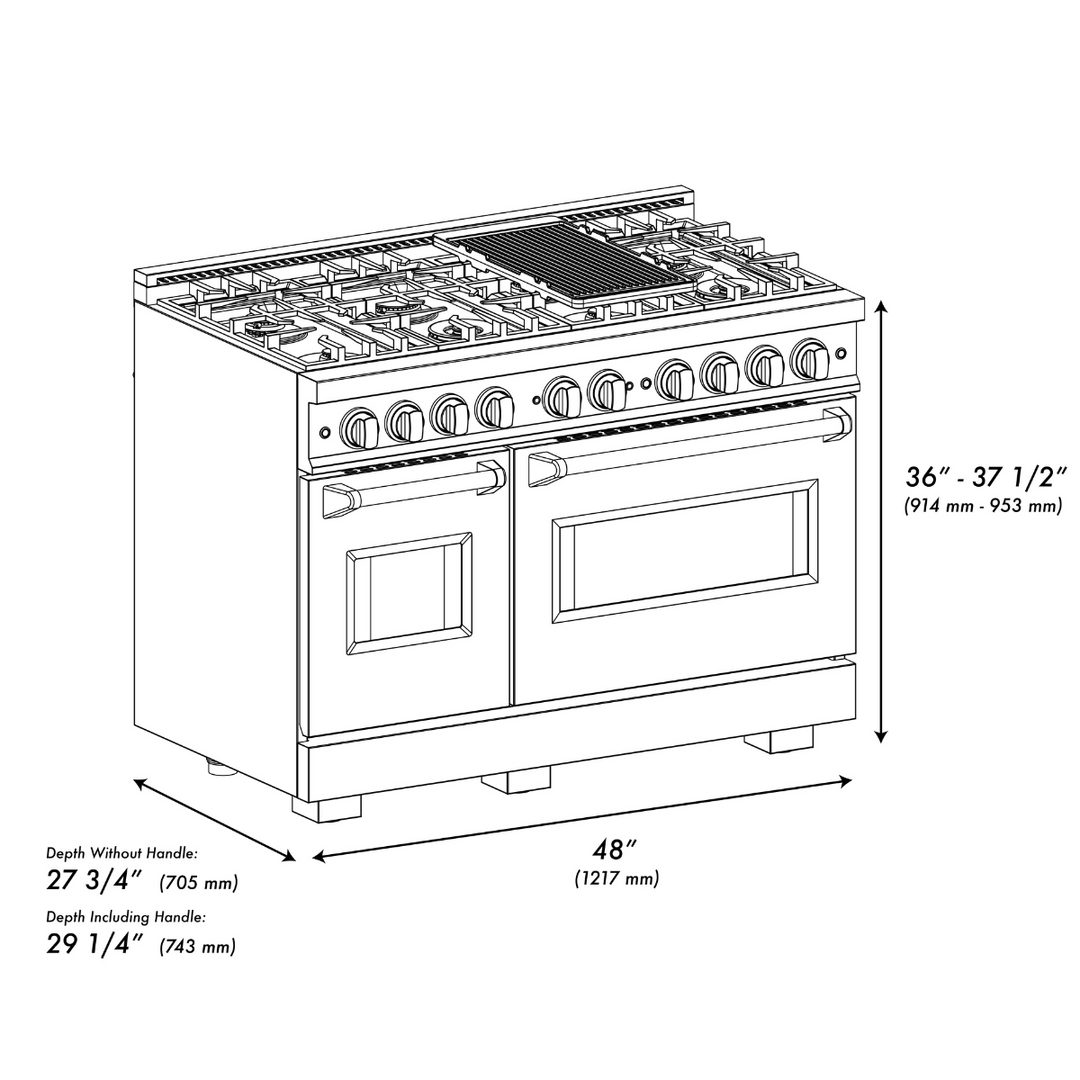 ZLINE 48" 6.7 cu. ft. Classic Double Oven Dual Fuel Range in DuraSnow® Stainless Steel with 8 Brass Burners, CDRS-BR-48