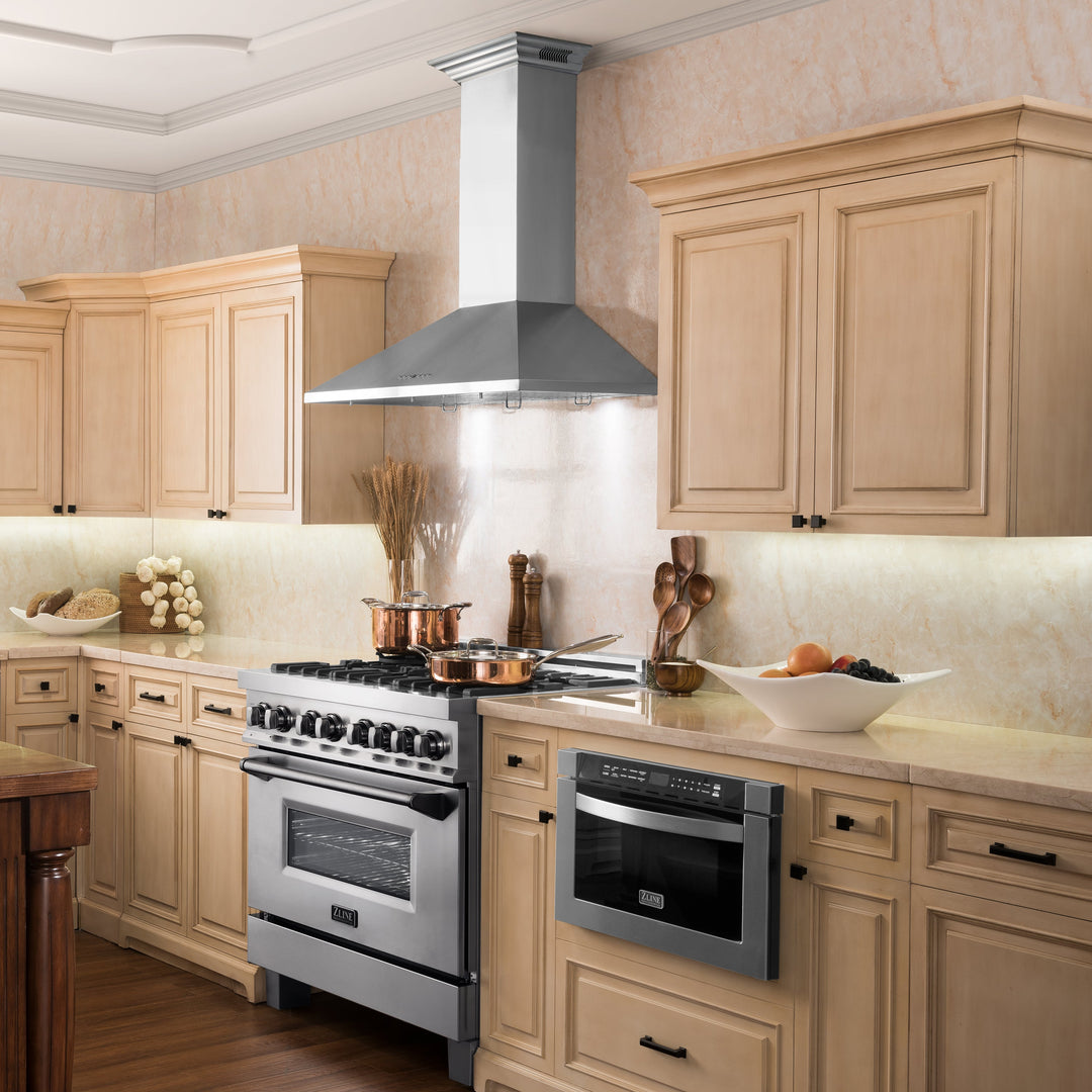 48" ZLINE CrownSoundâ„¢Ducted Vent Wall Mount Range Hood in Stainless Steel with Built-in Bluetooth Speakers (KL2CRN-BT-48)