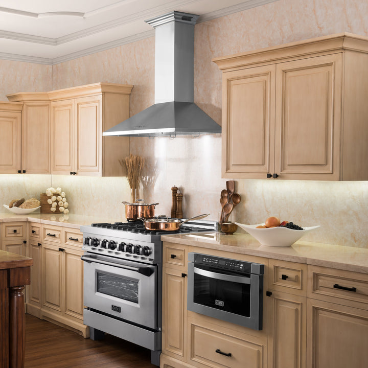 48" ZLINE CrownSoundâ„¢Ducted Vent Wall Mount Range Hood in Stainless Steel with Built-in Bluetooth Speakers (KL2CRN-BT-48)