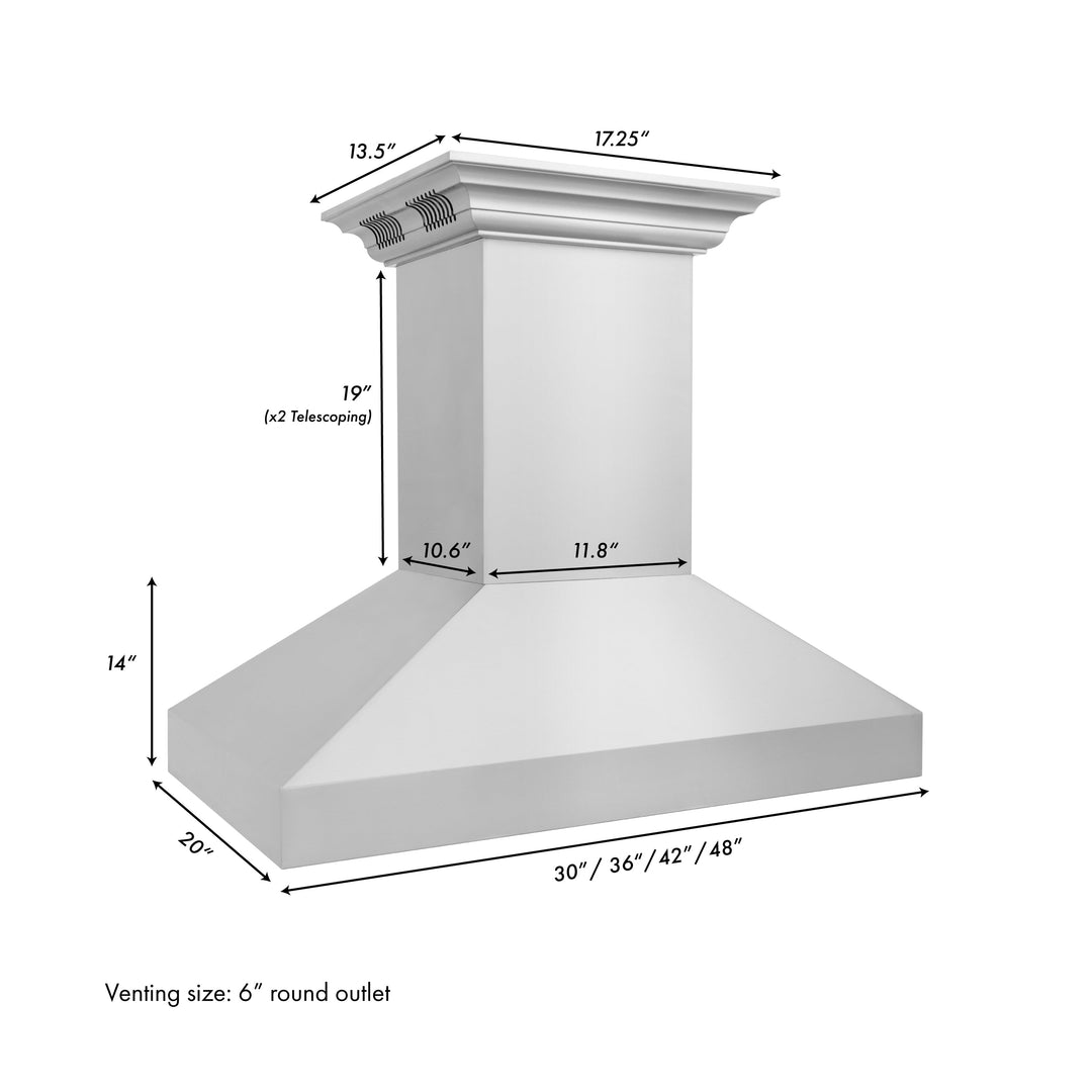 36 in. ZLINE CrownSoundâ„¢ Ducted Vent Island Mount Range Hood in Stainless Steel with Built-in Bluetooth Speakers (597iCRN-BT-36)