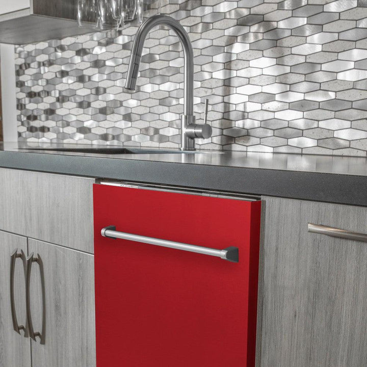 ZLINE 24 in. Top Control Dishwasher with Red Matte Panel and Traditional Style Handle, 52dBa (DW-RM-24)