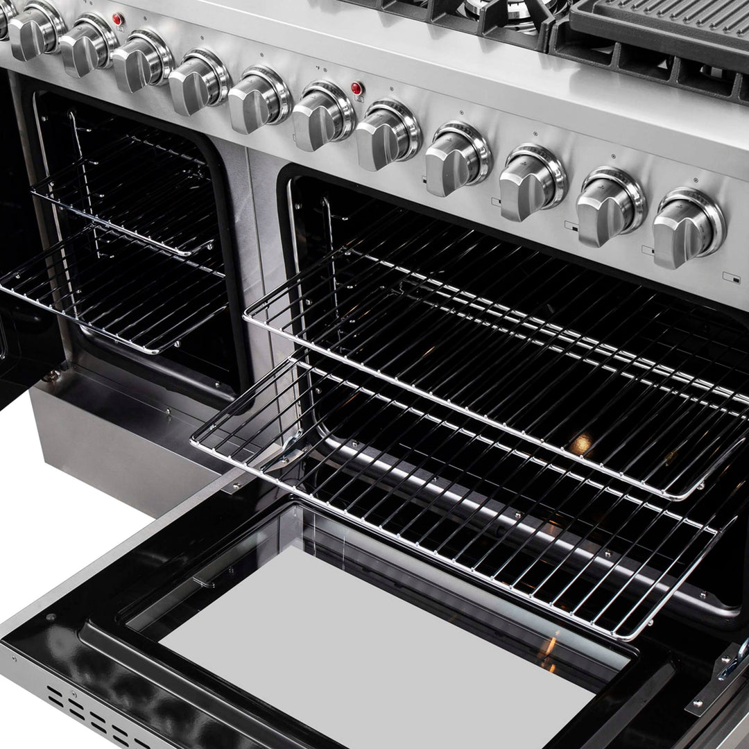 FORNO Galiano 48-Inch French Door Dual Fuel Range All Stainless Steel, 8 Sealed Burners, 107,000 BTU, Griddle, 6.58 cu.ft. Double Ovens