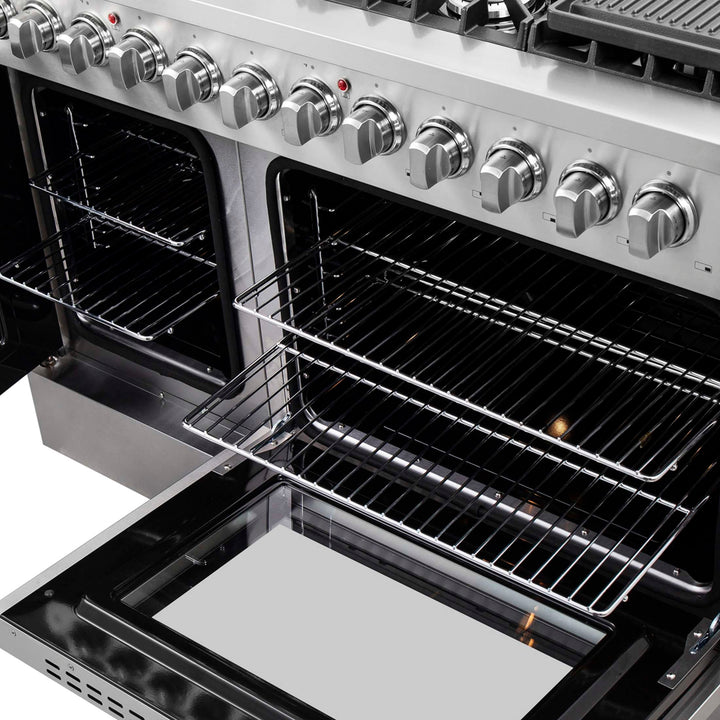 FORNO Galiano 48-Inch French Door Dual Fuel Range All Stainless Steel, 8 Sealed Burners, 107,000 BTU, Griddle, 6.58 cu.ft. Double Ovens