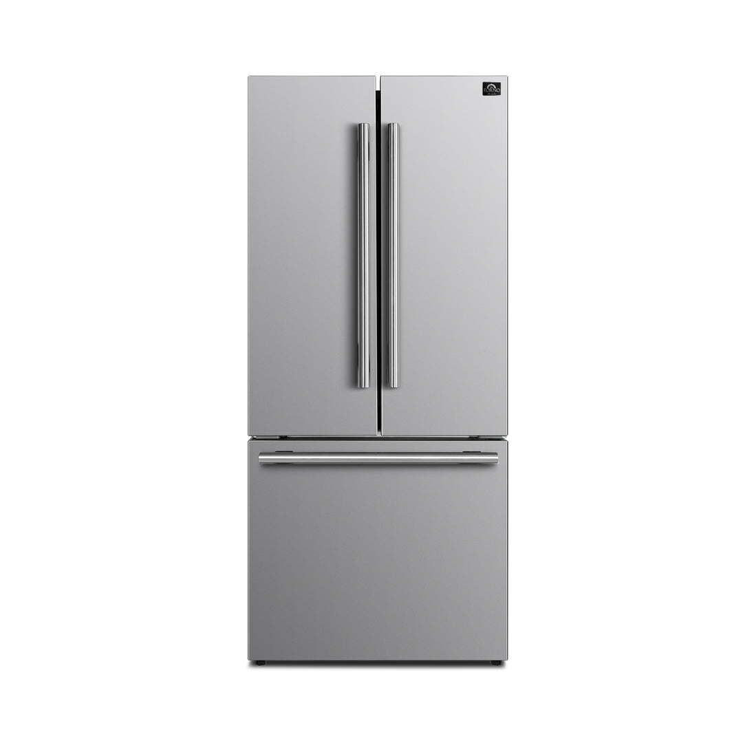 Forno Gallipoli 30-Inch French Door Refrigerator with Bottom Freezer, 17.5 cu.ft Capacity, Stainless Steel, No Frost Technology, Built-In Ice Maker, Energy Efficient