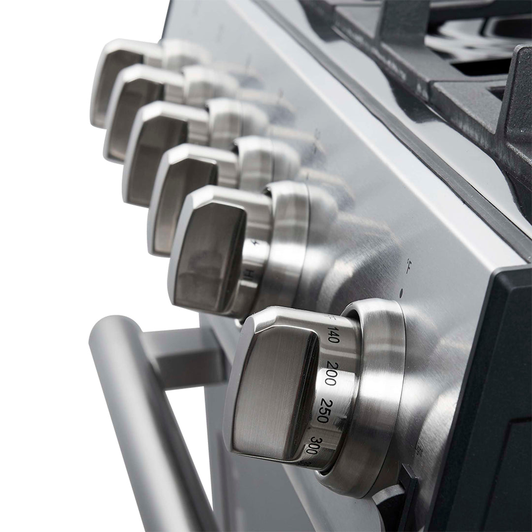 Forno Leonardo 30-Inch Stainless Steel Gas Range, 5 Sealed Burners (Totaling 39,500 BTU), 5 cu.ft. Convection Oven, Continuous Cast Iron Grates, Black Enamel Interior, Auto Re-Ignition, LP Conversion Kit Included