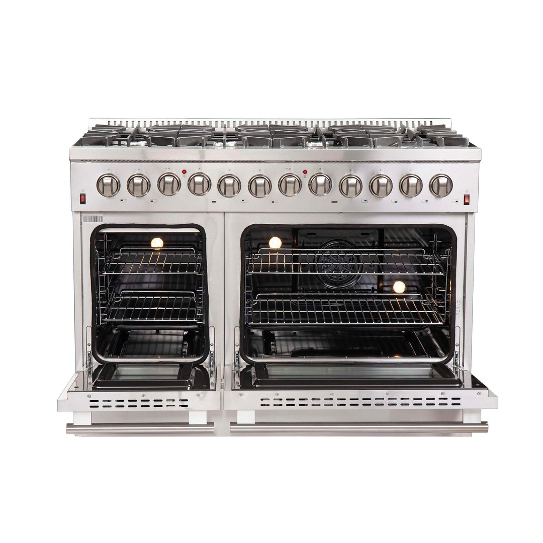 Forno Galiano 48-Inch Freestanding Dual Fuel Range, 8 Burners, Double Convection Ovens