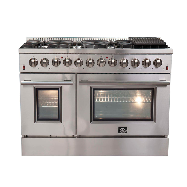 Forno Galiano 48-Inch Freestanding Dual Fuel Range, 8 Burners, Double Convection Ovens
