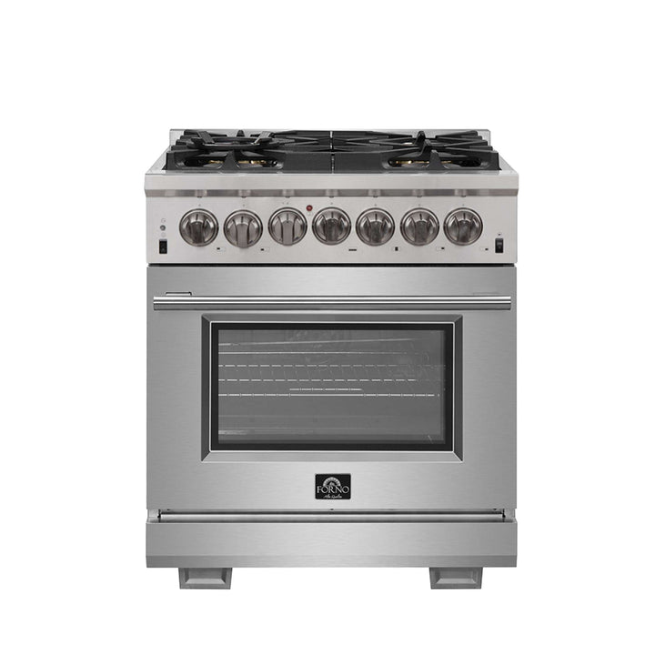 Forno Capriasca 30-Inch Freestanding Dual Fuel Range, 4 Burners, True Convection Oven