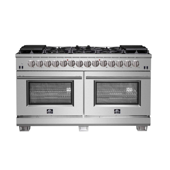 Forno Capriasca 60-Inch Freestanding Dual Fuel Range, 10 Burners, True Convection Oven